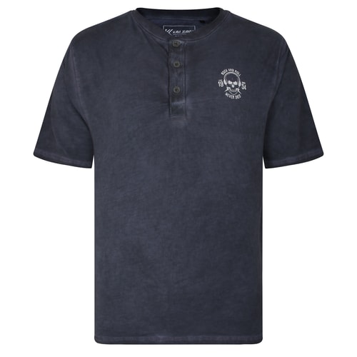 Kam Acid Wash T-Shirt mit Totenkopf-Print Indigo